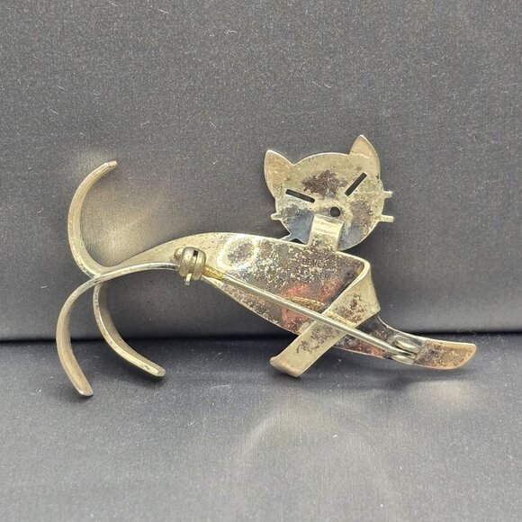 VTG Beaucraft Sterling Silver Cat Brooch Pin 2.25" 5.82g Modernist Design - Picture 2 of 6